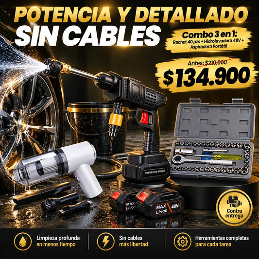 Cordless Pressure Washer + Handheld Vacuum Cleaner + 40-Piece Socket Wrench Set