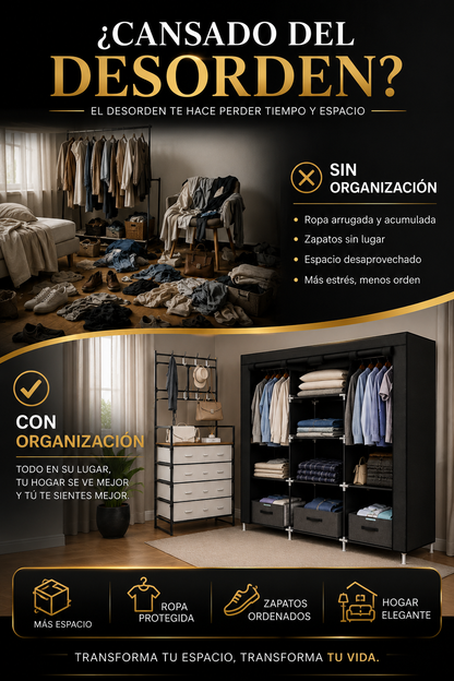 SUPER COMBO ORGANIZADOR PREMIUM PARA ROPA + ORGANIZADOR PERCHERO CON TAPA