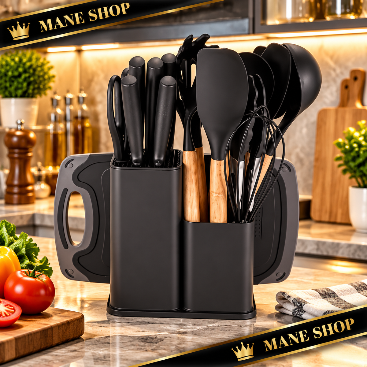 Set Utensilios Silicona + Cuchillos 19pc
