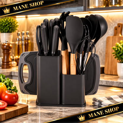 Set Utensilios Silicona + Cuchillos 19pc