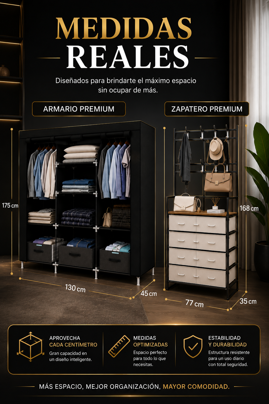 SUPER COMBO ORGANIZADOR PREMIUM PARA ROPA + ORGANIZADOR PERCHERO CON TAPA