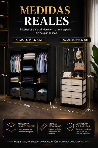 SUPER COMBO ORGANIZADOR PREMIUM PARA ROPA + ORGANIZADOR PERCHERO CON TAPA