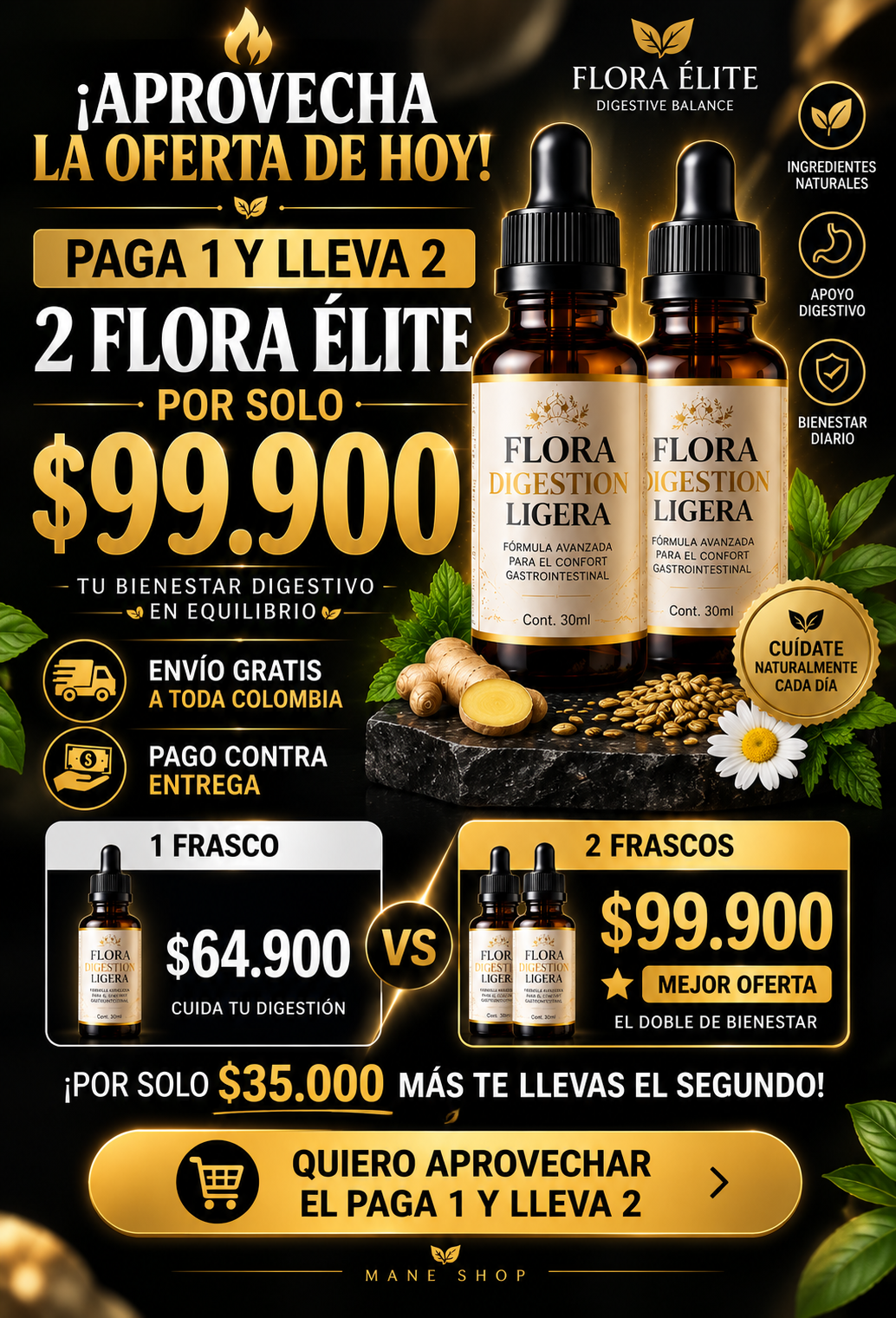 MEJORA TU DIGESTION FLORA Balance/30m/ Paga 1 Lleve 2 Natural en Gotas