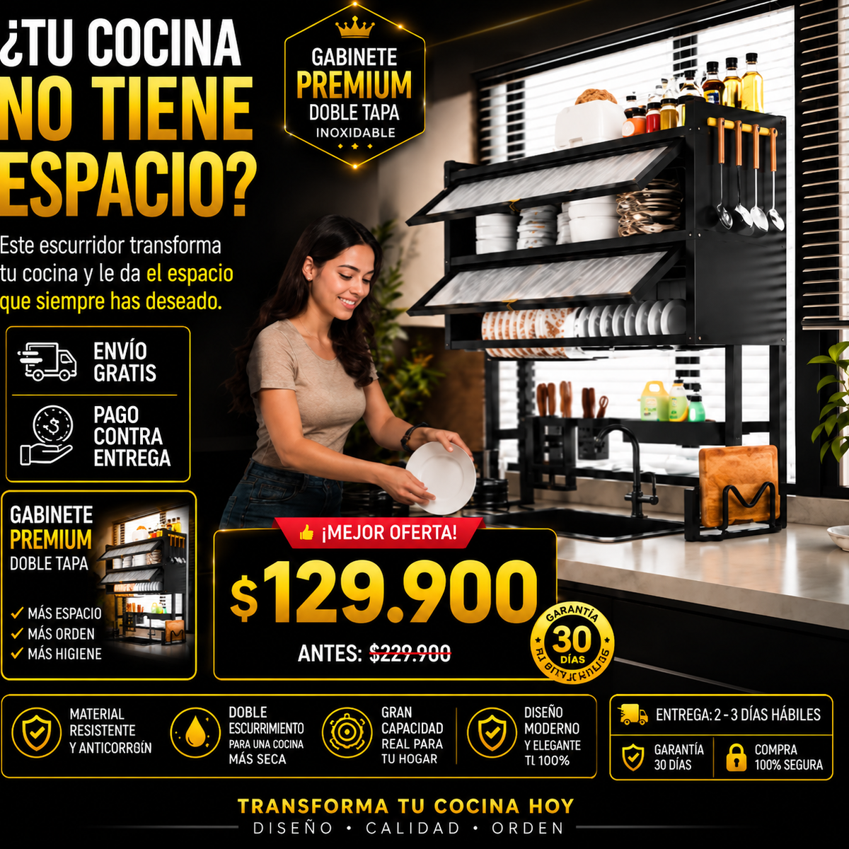 Escurridor de Platos Doble Tapa Premium Dish Drying Rack