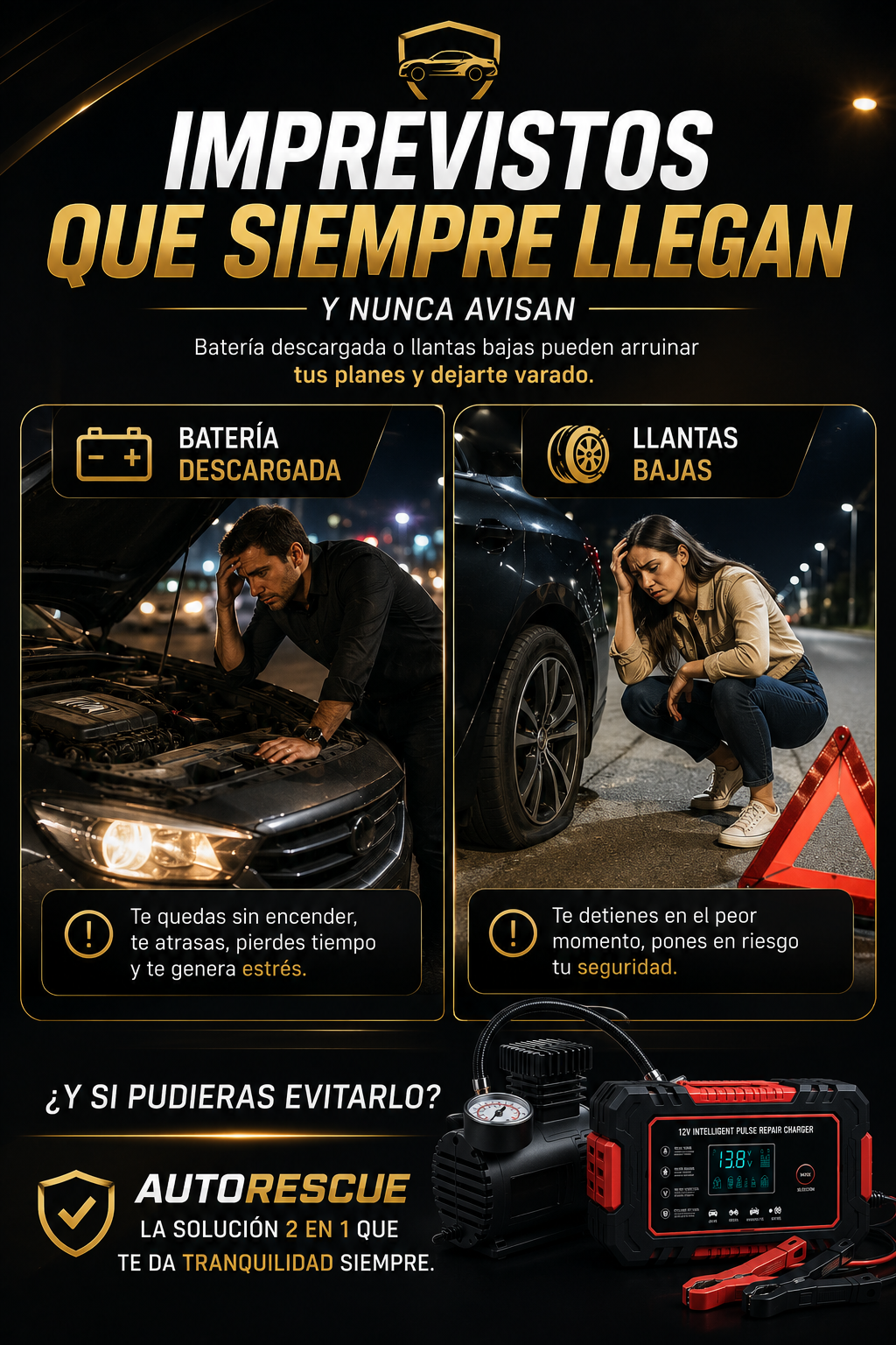 Kit De Compresor + Cargador Inteligente de Bateria! AutoRescue