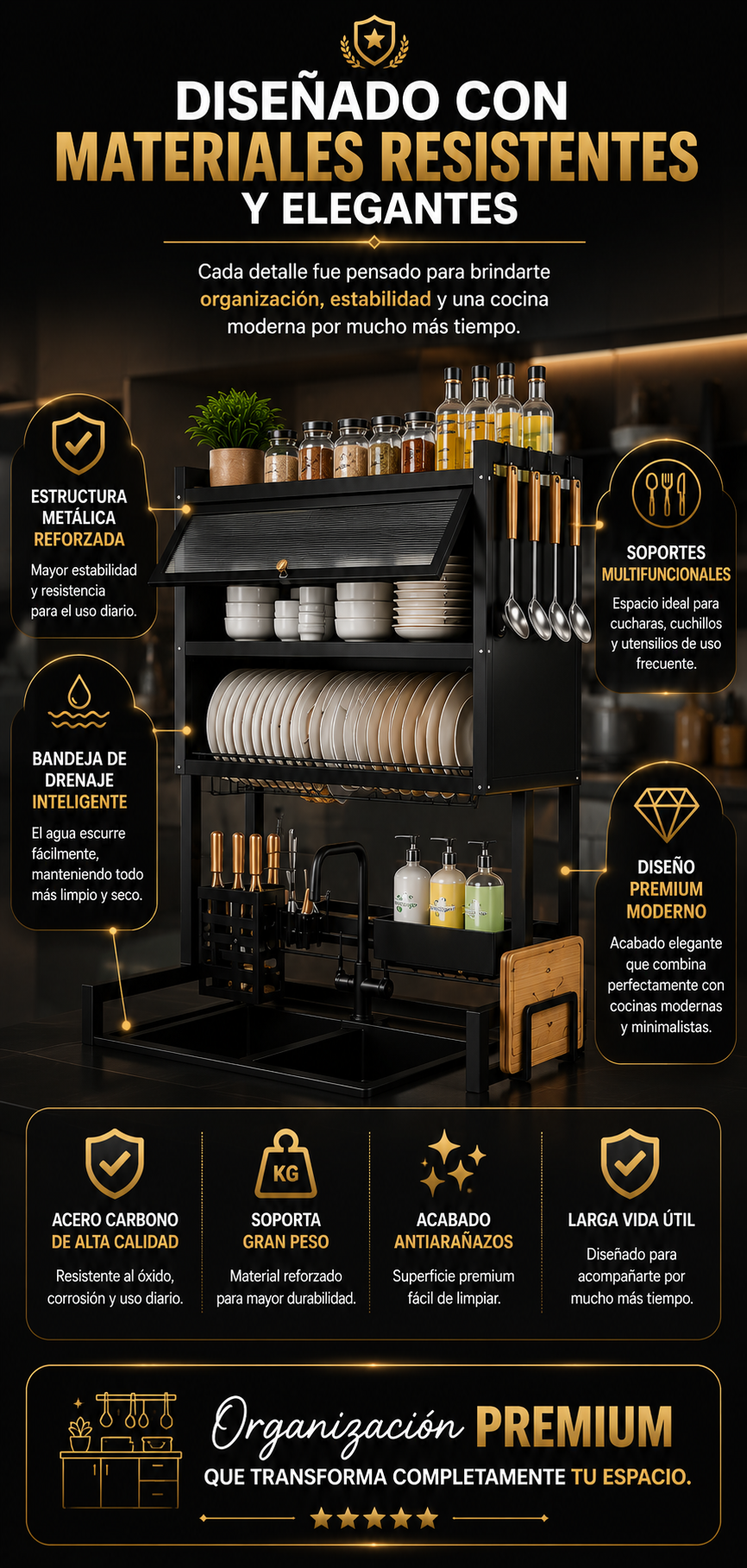 Escurridor de Platos Doble Tapa Premium Dish Drying Rack