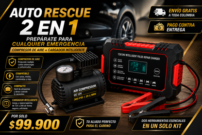Kit De Compresor + Cargador Inteligente de Bateria! AutoRescue