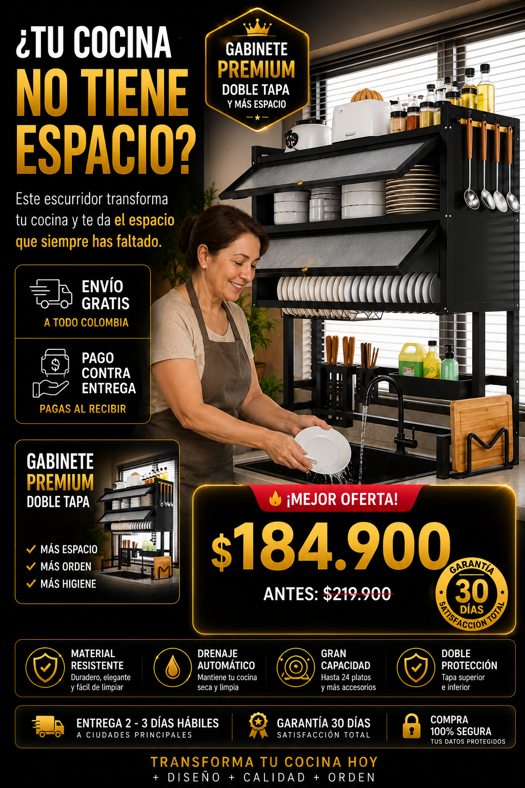 Escurridor de Platos Doble Tapa Premium Dish Drying Rack