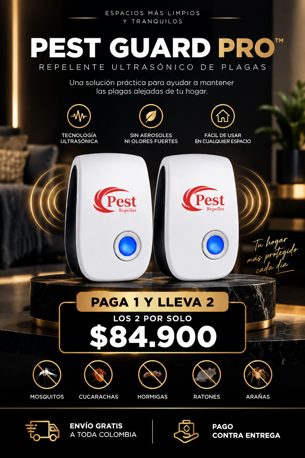 PAGA 1 LLEVA 2 --PEST GUARD – Repelente Ultrasónico de Plagas