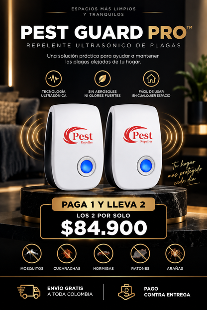 PAGA 1 LLEVA 2 --PEST GUARD – Repelente Ultrasónico de Plagas