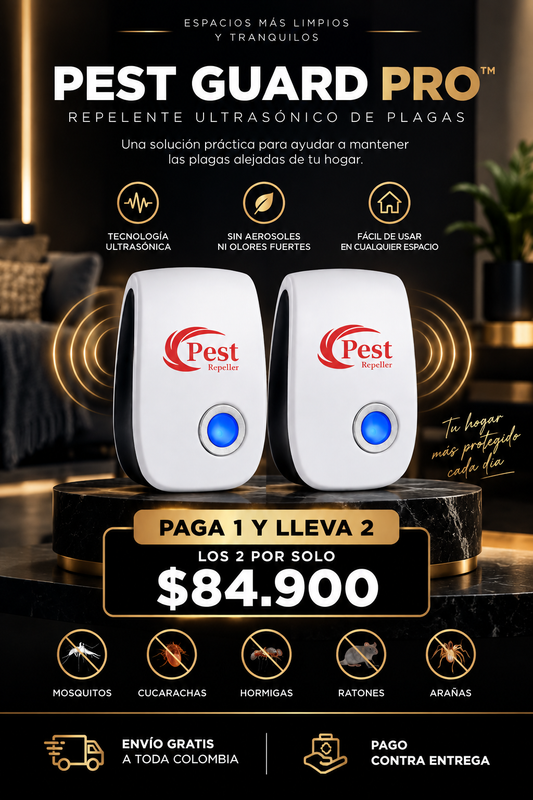 PAGA 1 LLEVA 2 --PEST GUARD – Repelente Ultrasónico de Plagas